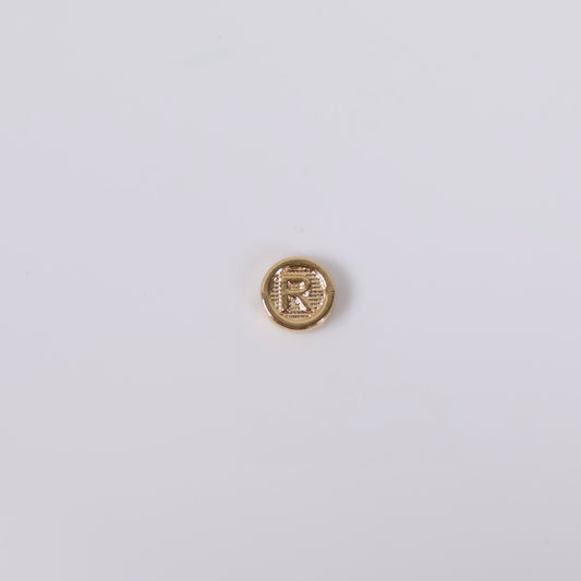 18K YG Letter R Textured Circle Ironwork / 0.2gr / 7mm /
