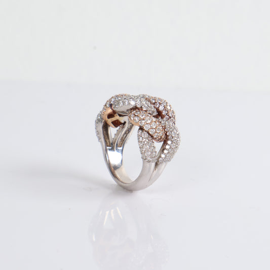 Cuban Ring 14K White - Rose Gold With Diamonds / 16.5gr / Size 9