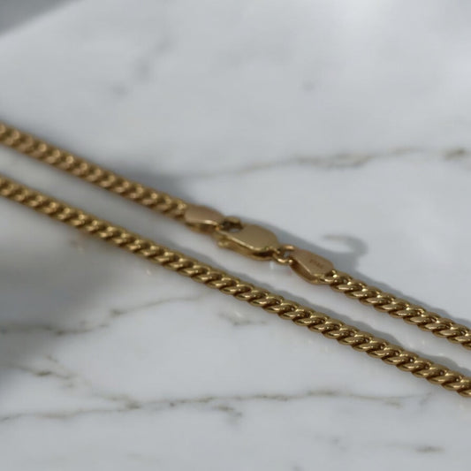 14K YG Crown / Cuban Link Chain Set Jewelry / 14.2Gr / 3mm / 22in /