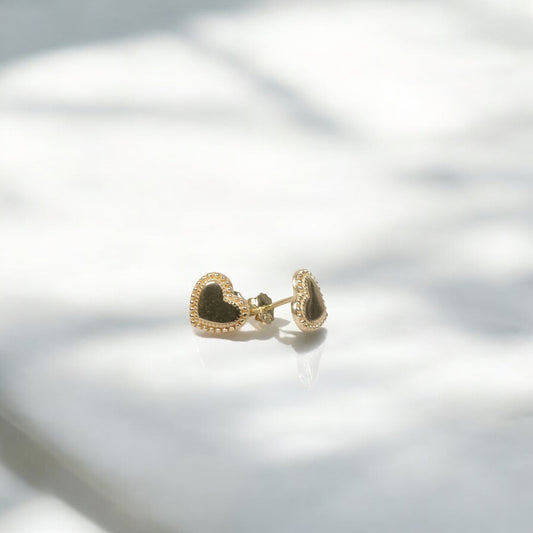 14K YG Fashion Heart Stud Earrings / 1.68gr / 10mm /