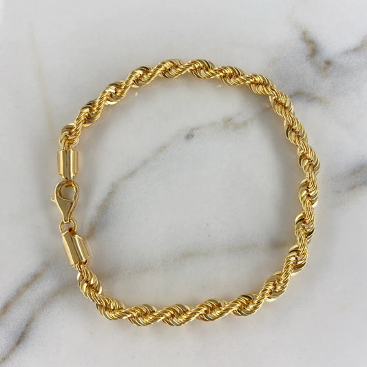 18K Yellow Gold Rope Bracelet / 5.1gr / 4.3mm / 7.5in