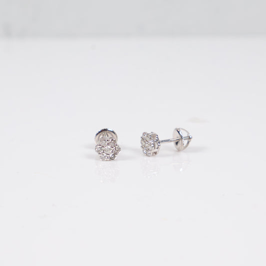14K White Gold Diamond Flower Stud Earrings 0.49Ct / 1.3gr
