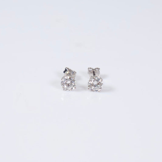 14K WG Lab Diamond Solitaire Round Stud Earrings / 1.2gr / 5mm / 1.06Ct Lab / VS / F