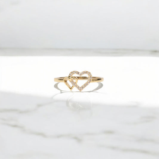 10K YG Diamond Double Heart Rings / 1.35gr / Sz 7 / 0.1Wt Dia