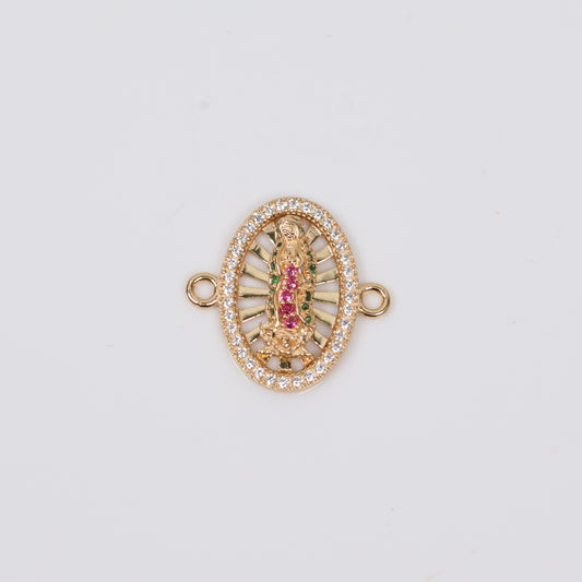 18K YG Virgin Of Guadalupe Ironwork / 2gr / 0.5in / Green-Fucshia-White Zircons