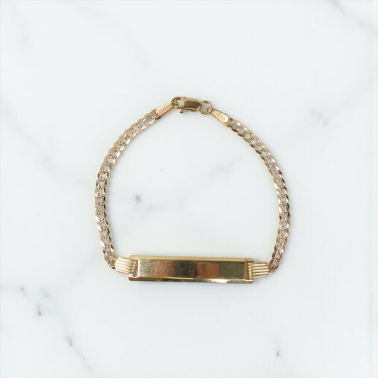 10K YG Baby Diamond Cut American Cuban Name Plate Bracelet / 2.45gr / 2.5mm / 5.5in /