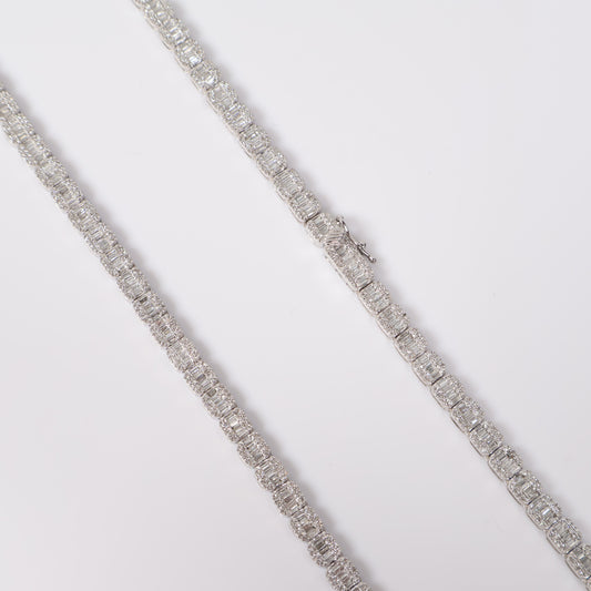 10K WG Diamond Baguette Square Luxury Chain / 22.3gr / 4.7mm / 17in / D-5Ct