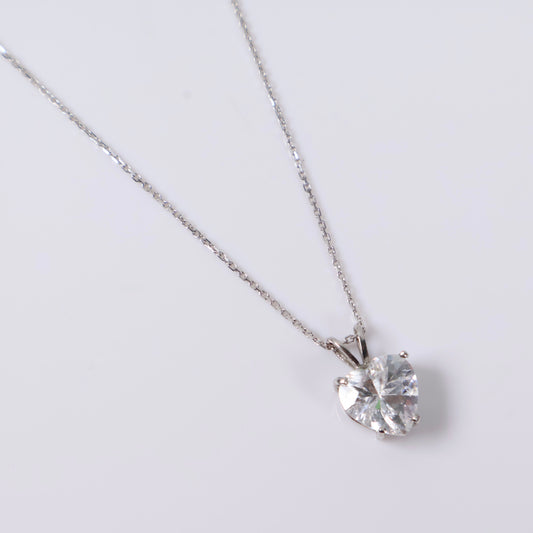 14K White Gold Heart Jewelry Set With Zircons / 3.4gr / 0.7mm / 16in