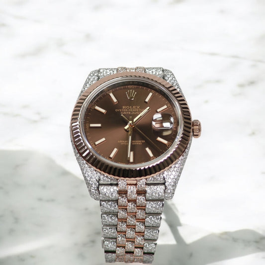 Watch Rolex Date Just 2019 Chocolate 2 Tone All Factory Watch / / 41mm / Aftermarket Vvs1 Natural Diamonds