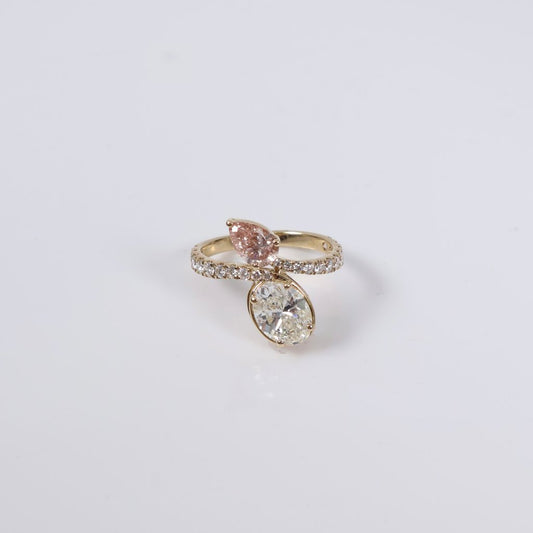 14K YG Lab Diamond Oval-Pear Cut Engagement Ring / 2.68gr / Sz 6.5 / 2.75Ct Lab / VS / F