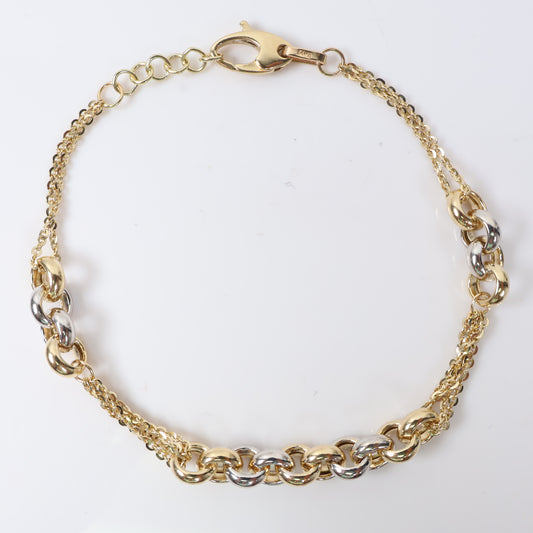 14K 2 Tone Roll-On Bracelet / 5.3gr / 6.2mm / 7.5in /