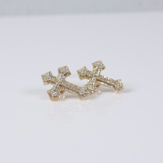 10K YG Diamond Cross Stud Earrings / 4.37gr / 21mm / 0.8Ct Dia