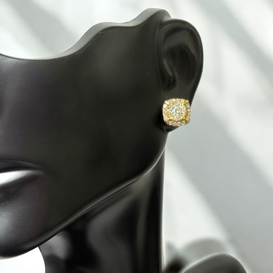 14K Yellow Gold Diamond Flower Stud Earrings 0.82Ct Dia / 2.13gr