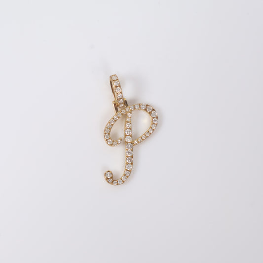 10K YG Diamond Letter P Italics Pendant / 2gr / 0.9in / D-0.60Ct