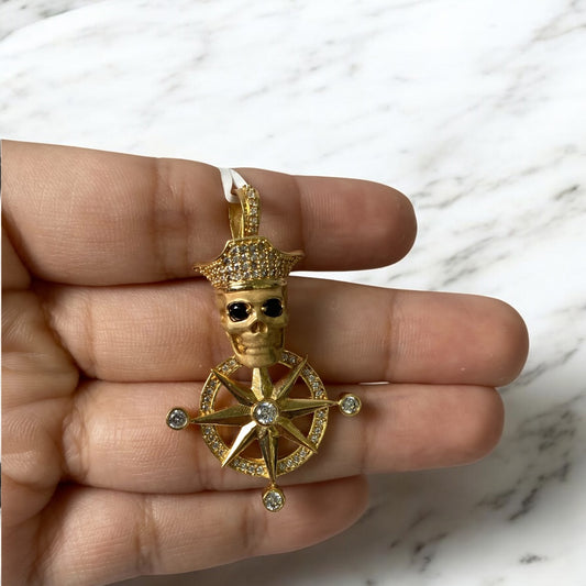 18K Yellow Gold Cardinal Skull Pendant With Black Zircons / 9.6gr