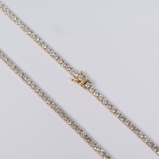 14K YG Lab Diamond Tennis Chain / 21.8gr / 3mm / 22in / 23.51 CTTW Lab VS / E-F