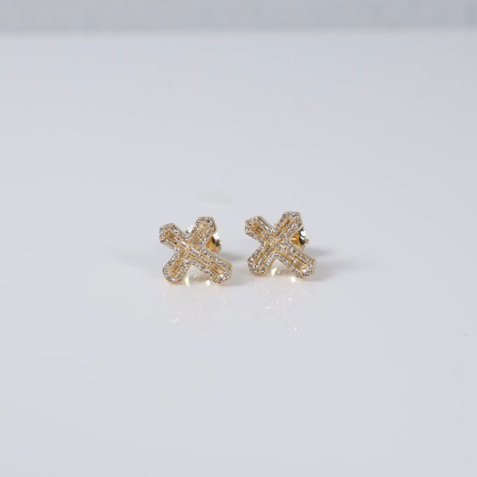 10K YG Diamond Cross Stud Earrings / 2.77gr / 13mm / 0.3Ct Dia