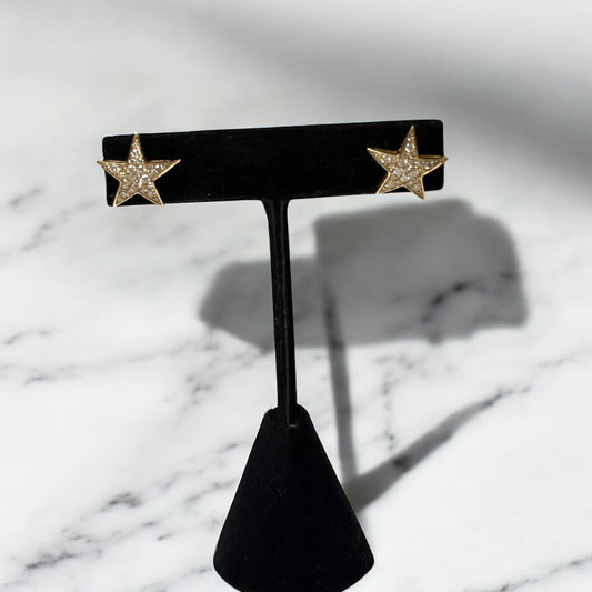 14K Yellow Gold Diamond Star Stud Earrings 0.80Ct / 2.7gr