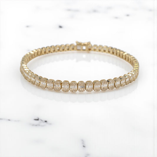 10K YG Diamond Baguette Luxury Bracelet / 11.28gr / 4mm / 8in / D-2.5Ct