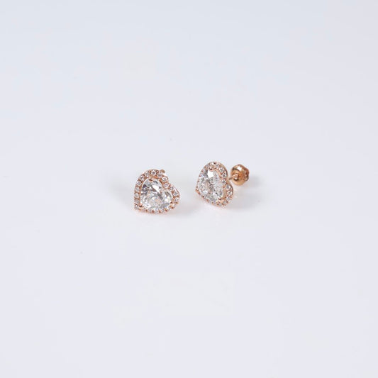 14K RG Lab Diamond Heart Stud Earrings / 2.31gr / 10mm / 3.50Ct Lab / VS / F
