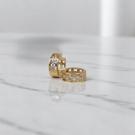 14K 2 Tone Luxury Hoop Earrings / 2.50gr / 0.5in /