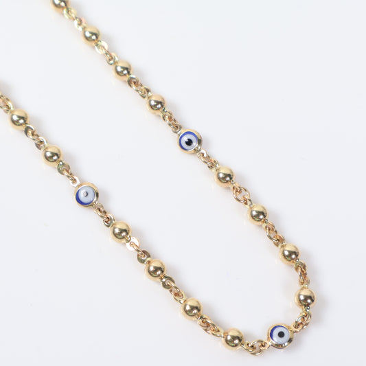 14K YG Balls - Blue Turkis Eye Chain / 11.2gr / 4mm / 18.5in /