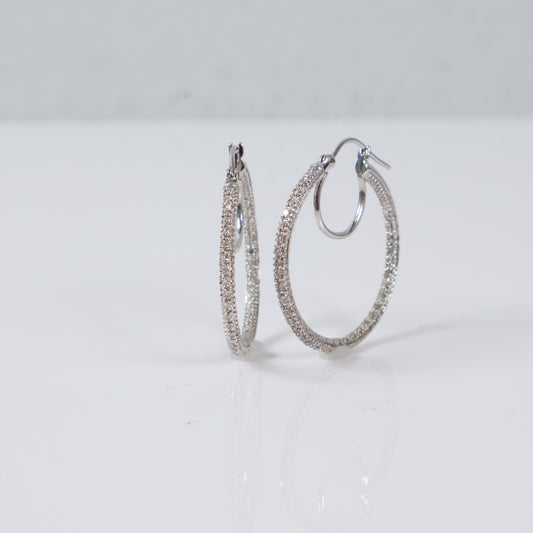 14K White Gold Circle Hoop Earrings / 5.3gr