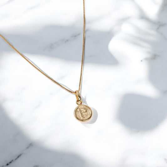 18K Yellow Gold Letter P Circle Jewelry Set / 1.42gr / 15in