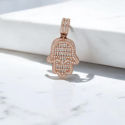 14K RG Diamond Hamsa-Hand Pendant / 10.39gr / 1.6in / Wt Dia