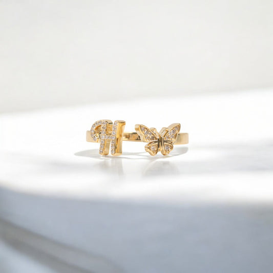 10K YG Diamond Butterfly - Letter H Rings / 2.32gr / Sz 7 / 0.1Wt Dia