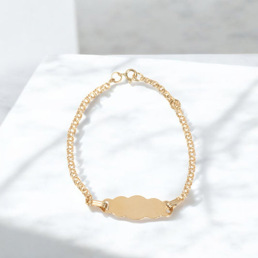 18K Yellow Gold Cloud Plate Followed Hoop Bracelet / 1.3gr / 2.4mm / 5.5in