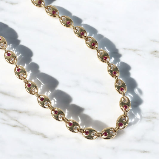 10K YG Modern Designer Link Chain / 57.94gr / 9.5mm / 19in / Lab Dia