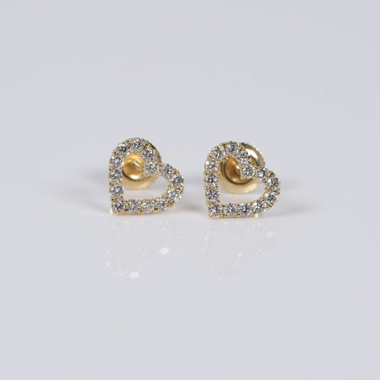 14K YG Lab Diamond Heart Stud Earrings / 1.2gr / 10mm / 0.55 CTTW Lab VS / E-F