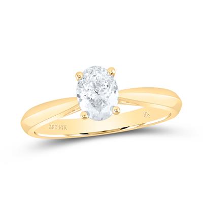 14K Yellow Gold Engagement Oval Solitari Ring With Diamond / Size: sz7 / Weight: / 182398