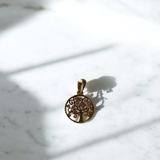 18K Yellow Gold Tree Of Life Small Pendant / 0.8gr / 0.6in