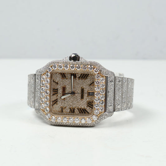 Watch Cartier Santos Bustdown Yellow Gold Roman Numbers - Big Diamonds Bezel Watch / / 41mm / Wt Dia