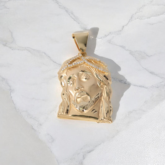 Jesus Pendant 10K Yellow Gold With Zirconia / 37.5gr / 3in