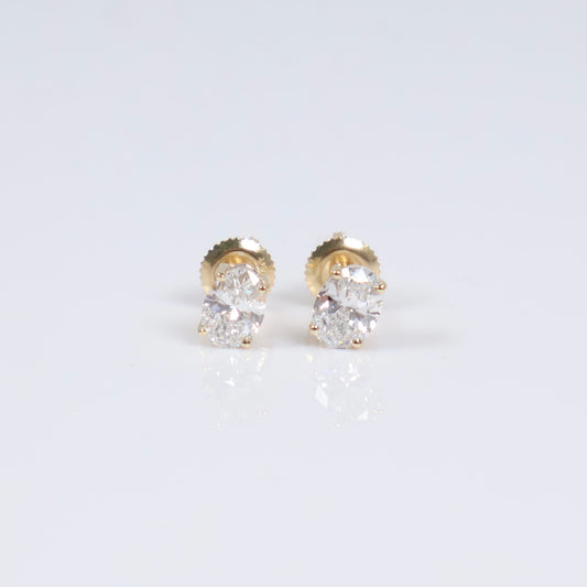 14K YG Lab Diamond Oval Cut Stud Earrings / 1.07gr / 7mm / 1.45 CTTW Lab VS / E-F