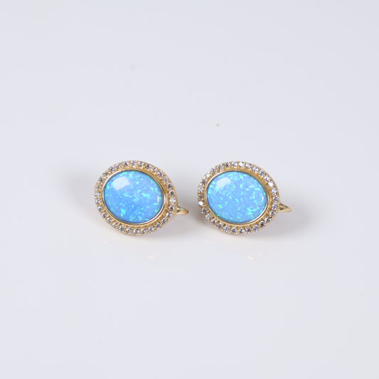 14K Yellow Gold Bluestone Hoop Earrings / 4.5gr