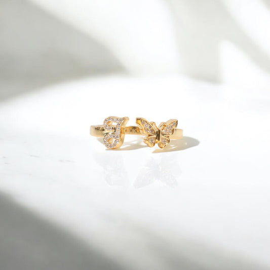 10K YG Diamond Butterfly - Letter T Rings / 2.24gr / Sz 6 1/4 / 0.09Wt Dia