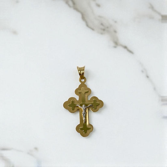 14K Yellow - White Gold Cross Pendant / 1.4gr