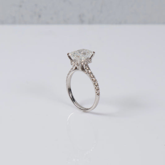 14K WG Lab Diamond Cushion Brilliant With Certificate Engagement Ring / 3.51gr / Sz 7 / 3.59 CTTW Lab VS / E-F