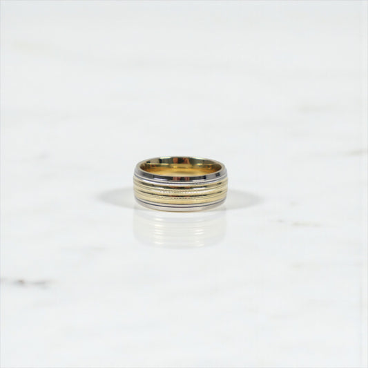 14K 2 Tone Band Fashion Engagement Ring / 2.9gr / Sz 5 / 7mm /