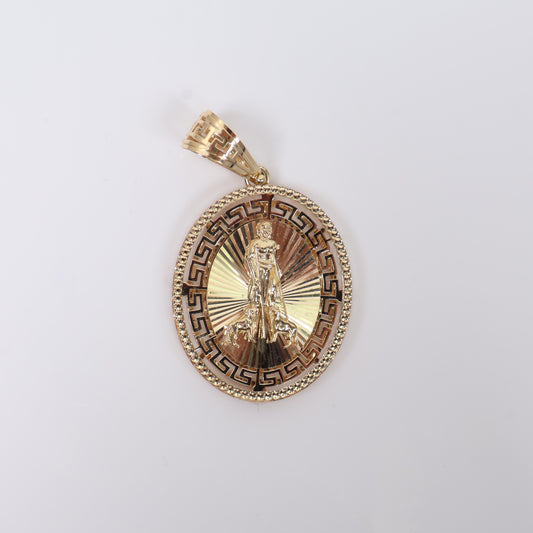 14K YG Round Saint Lazarus Pendant / 4.65gr / 1.2in /