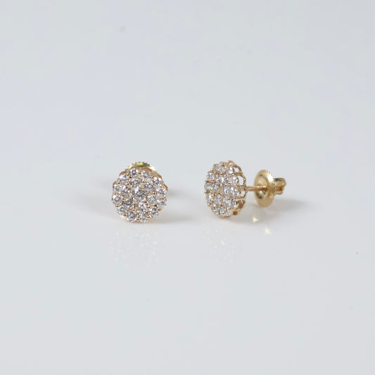 14K YG Lab Diamond Flower Stud Earrings / 1.4gr / 9mm / 0.97 CTTW Lab VS / E-F