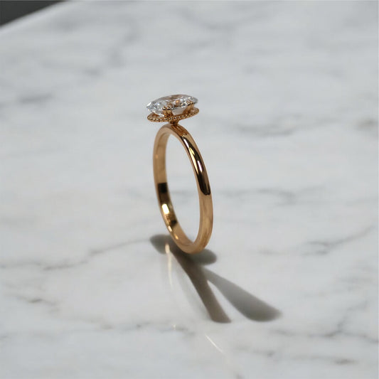 Engagement Ring Lab Dia Oval 18K YG Ct Lab Dia Size Sz 6 Weight 2.3Gr