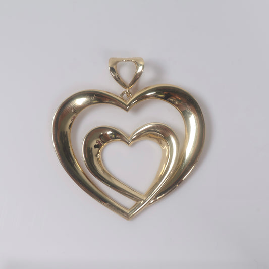 14K YG Double Heart Pendant / 7.3gr / 1.7in /