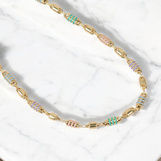 18K Yellow Gold Rustic Cylinder Chain Colored Rubber / 12.3gr / 5mm / 20in