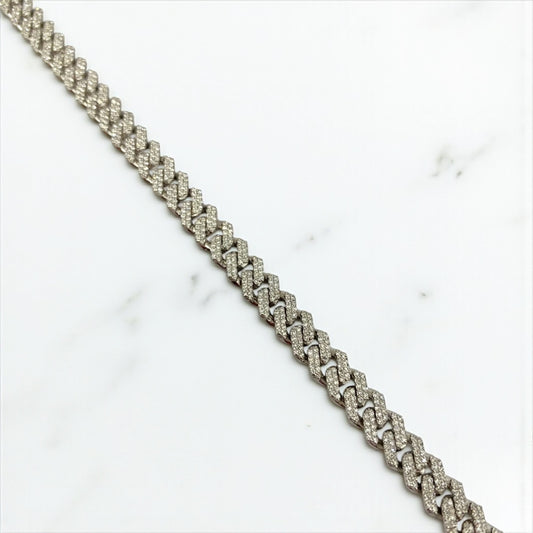 10K White Gold Cuban Link Bustdown Bracelet 1.69Ct Dia / 16gr / 6.2mm / 8in