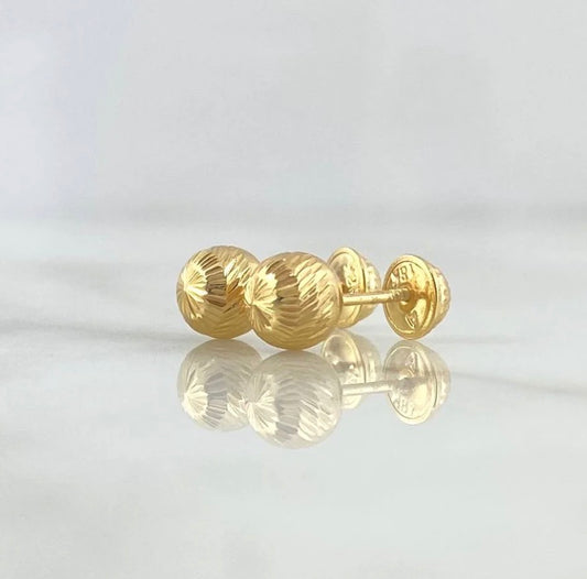 18K Yellow Gold Diamond Cut Ball Stud Earrings / 0.8gr / 6mm